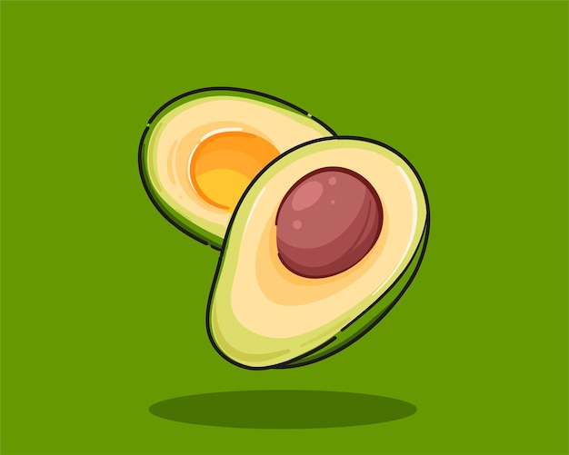 Whole and cut avocado hand drawn cartoon art illustration