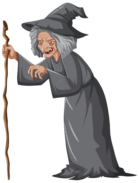 Wicked old witch character on white background