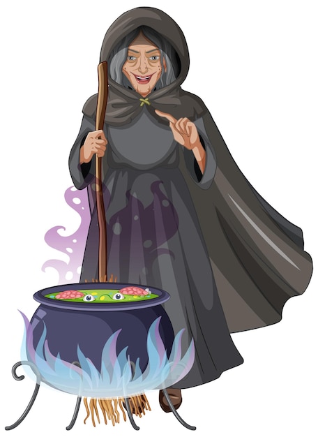 Wicked old witch character on white background