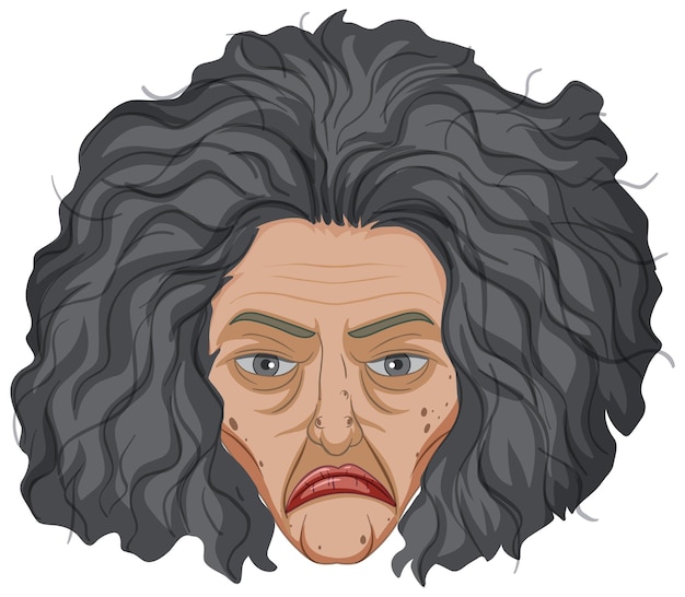 Wicked old witch face on white background