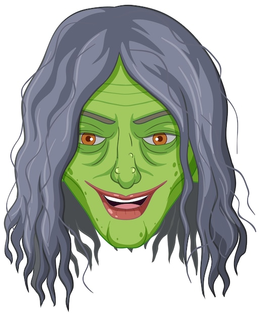 Wicked old witch face on white background