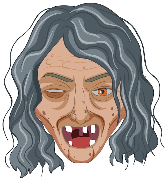 Free Vector wicked old witch face on white background