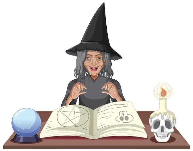 Free Vector wicked old witch with magic spell book