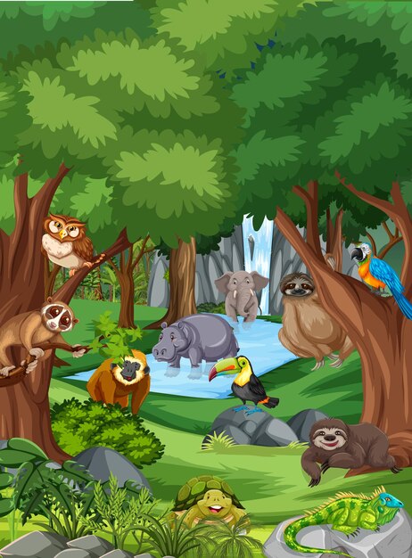 Wild animal cartoon character in the forest scene