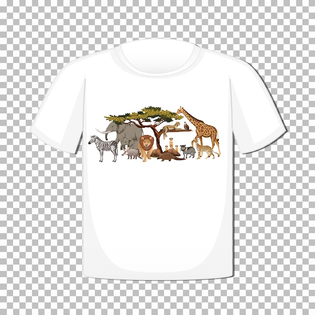 Free Vector wild animal group design on t-shirt isolated on grid background