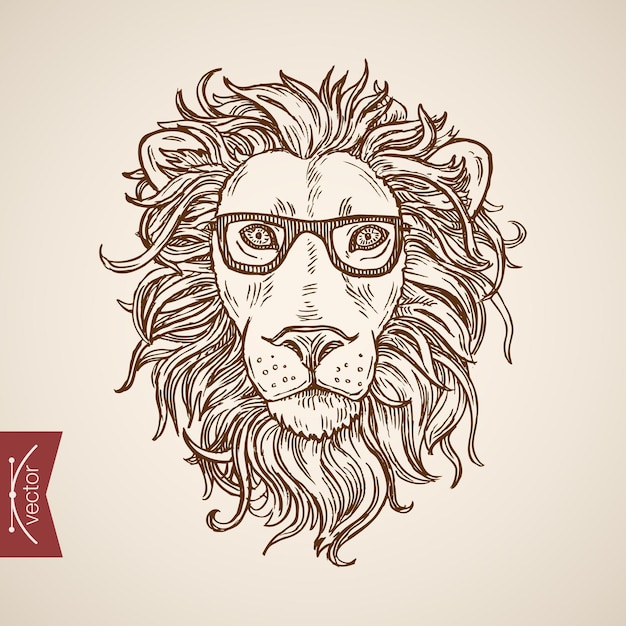 Free vector wild animal lion portrait hipster style human clothes accessory wearing glasses.