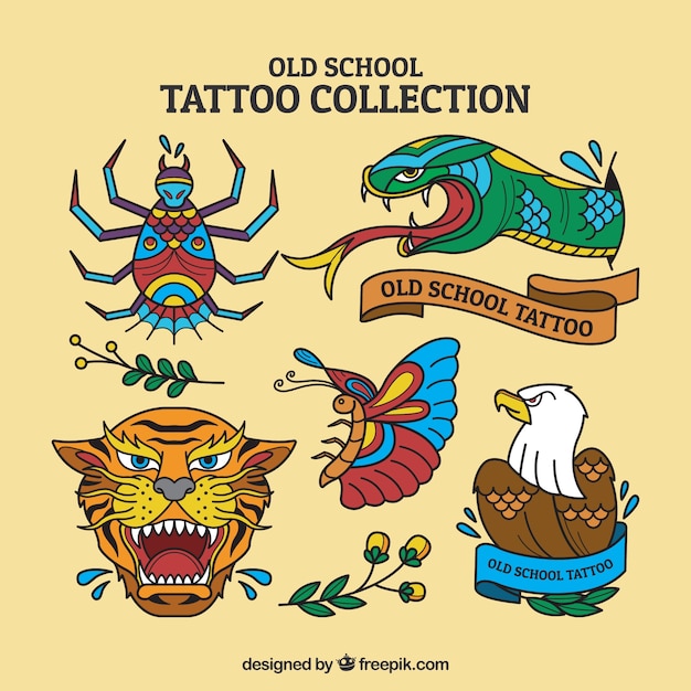 Free Vector wild animal tattoo set