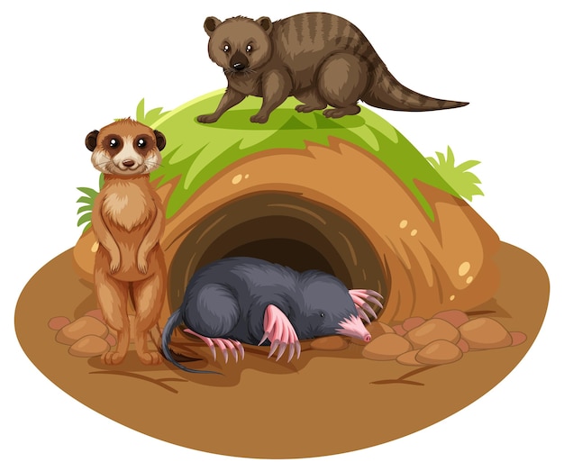 Free Vector wild animals cartoon character with burrow