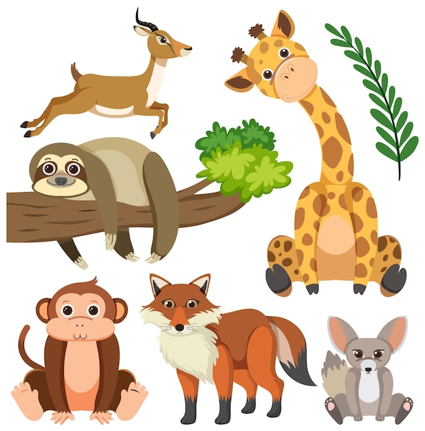 Free vector wild animals cartoon collection