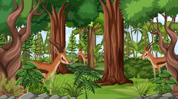 Free Vector wild animals in forest landscape background