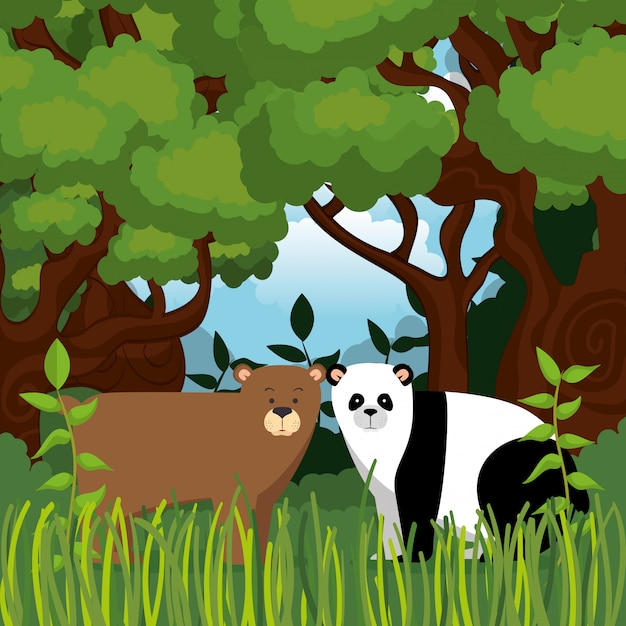 Free Vector wild animals in the jungle scene