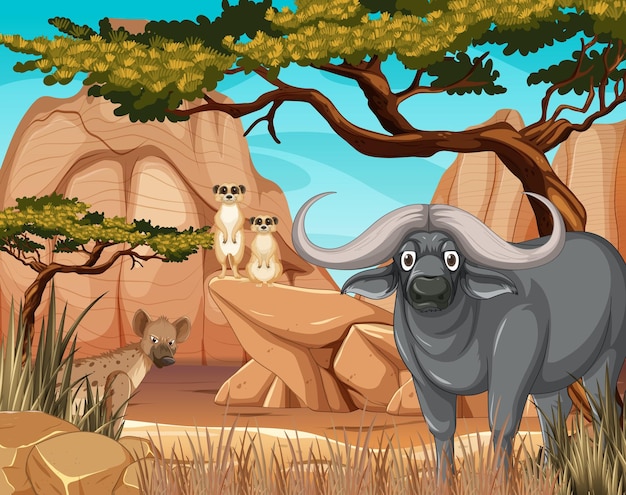 Free Vector wild animals in savanna forest landscape