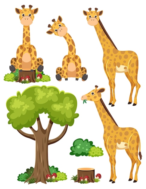 Free vector wild animals set with nature elements