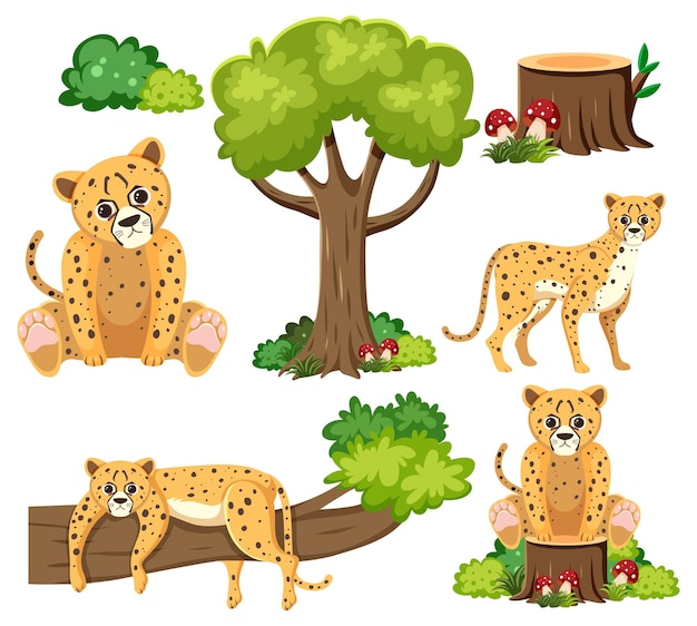 Free Vector wild animals set with nature elements