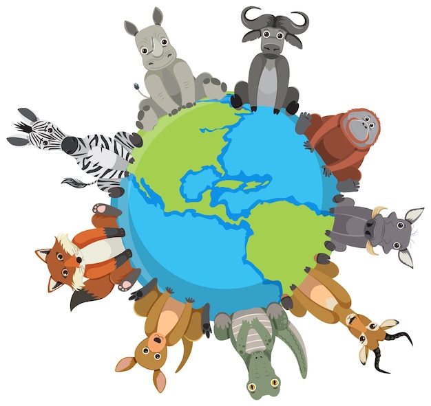 Wild Animals Sitting on a Globe