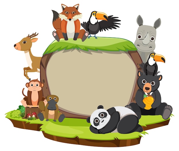 Wild animals with blank board template