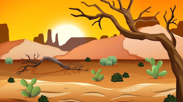 Free Vector wild desert landscape at daytime scene