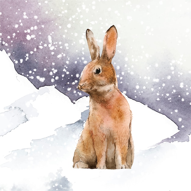 Free Vector wild hare in a winter wonderland 