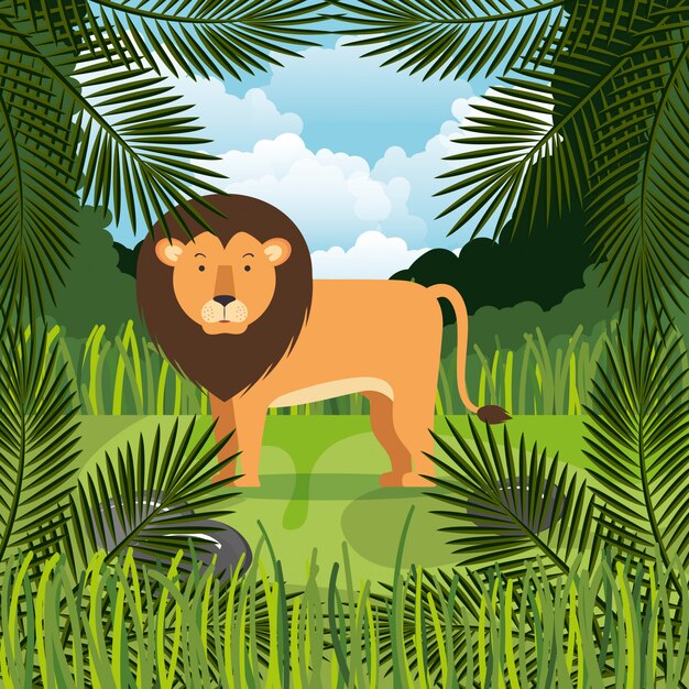 wild lion in the jungle scene