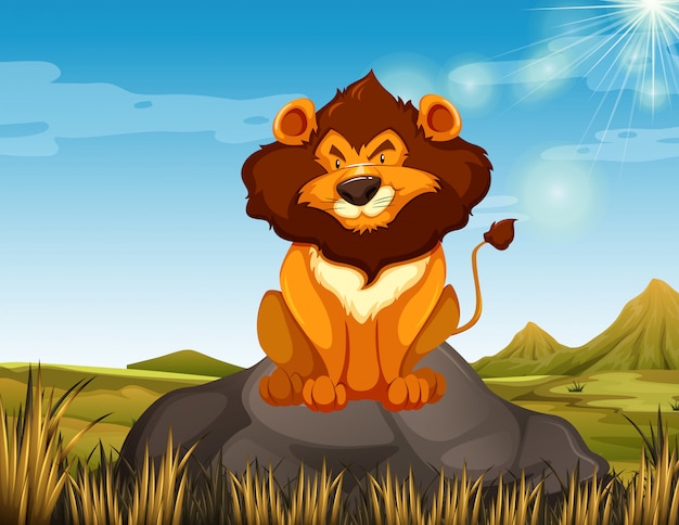 Free Vector wild lion sitting on the stone