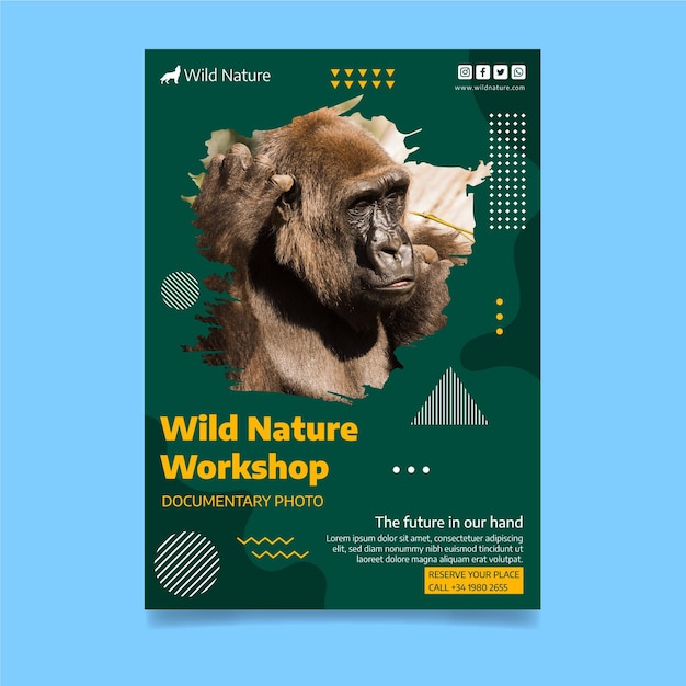 Free Vector wild nature flyer template with photo