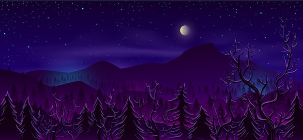 Free Vector wild northern land night landscape cartoon 