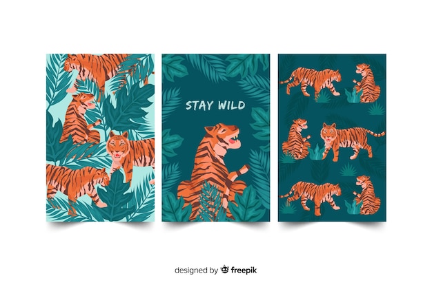 Free Vector wild tiger card collection flat design