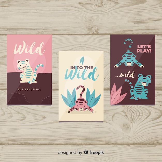 Free vector wild tiger card collection flat design