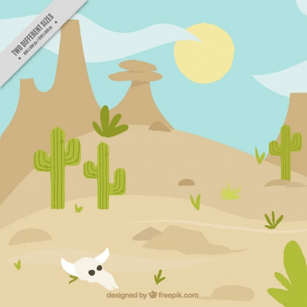 Free vector wild west background with cactus and animal skull