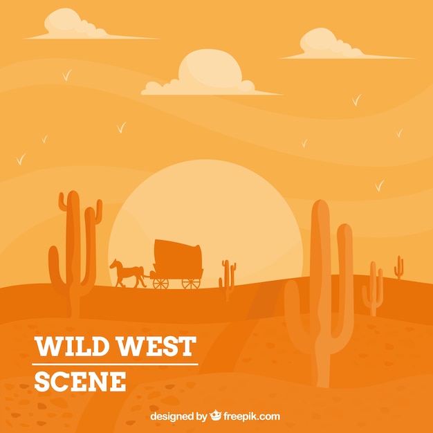 Free Vector wild west background with carriage in orange tones