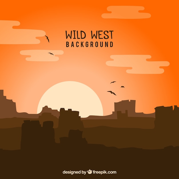 Wild west background with mountains and birds