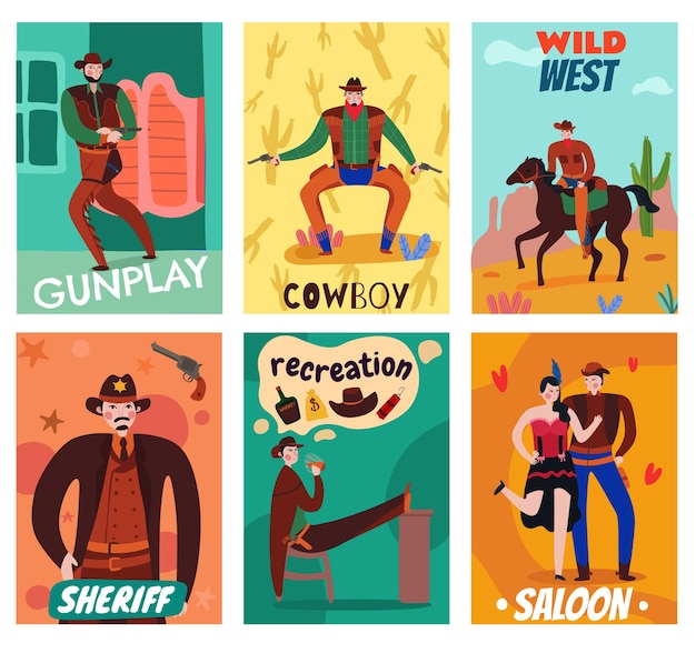 Free Vector wild west cowboy cards set