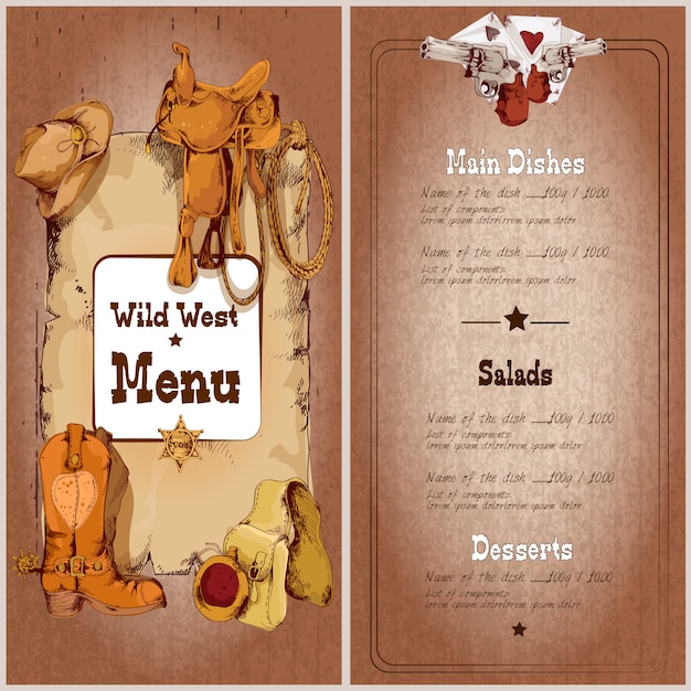 Free Vector wild west restaurant menu