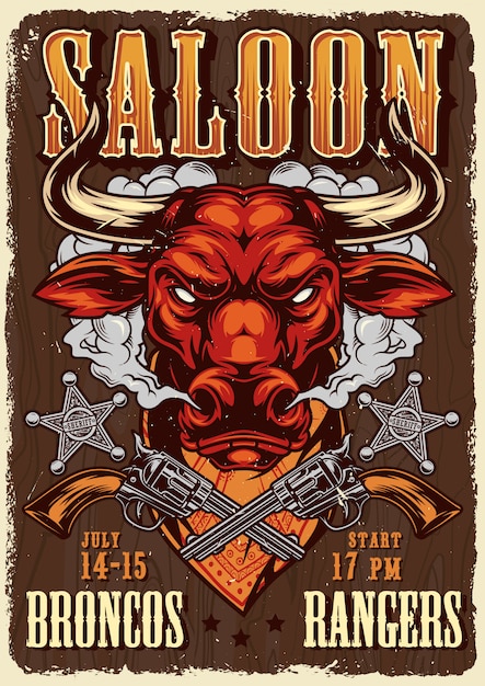 Wild west saloon advertising poster template