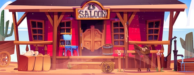 Free Vector wild west saloon building with old door vector