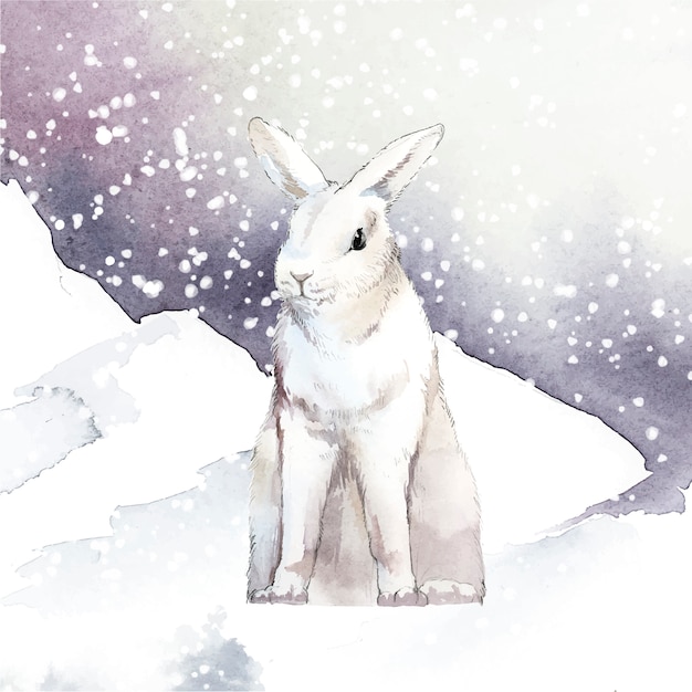 Free Vector wild white rabbit in a winter wonderland 