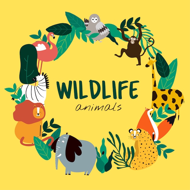 Wildlife animals cartoon style animals template vector