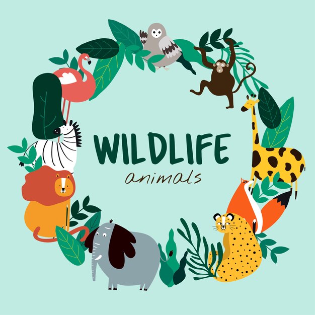 Wildlife animals cartoon style animals template vector