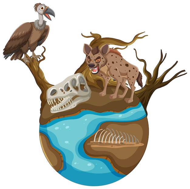 Free vector wildlife on a miniature earth illustration