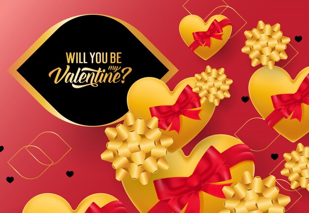 Will you be my Valentine lettering with yellow hearts