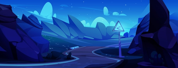 Free vector winding mountain road perspective at night