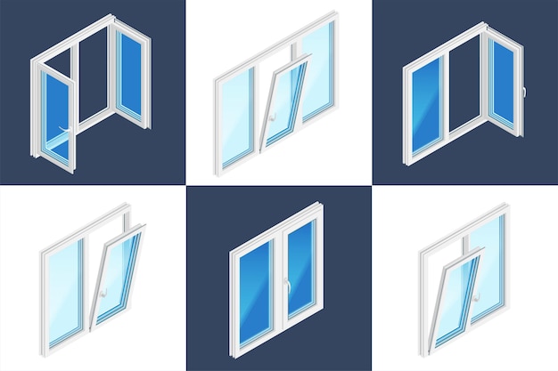 Free Vector window installation isometric set