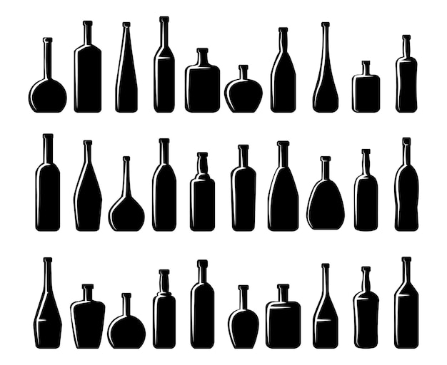 Free vector wine bottles and beer bottles silhouettes set