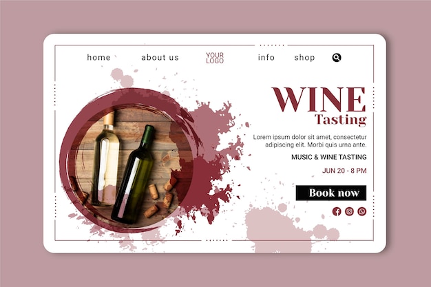 Free Vector wine landing page template