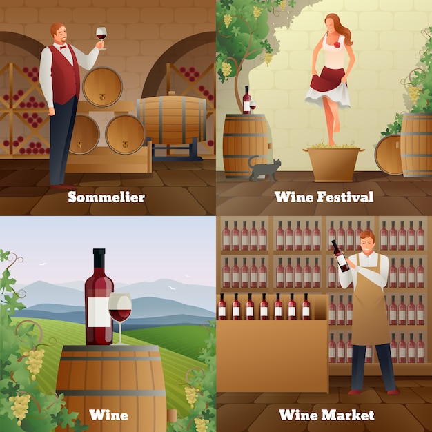 Free Vector wine production gradient concept icons set  flat isolated illustration