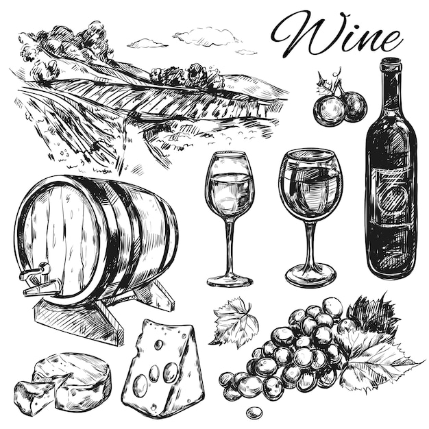 Free Vector wine vineyard set