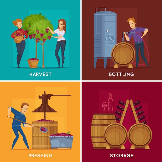 Free Vector winery wine production cartoon concept