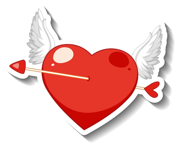 Free Vector winged heart pierced arrow cartoon sticker