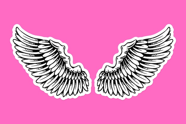 Wings outline sticker overlay with a white border vector