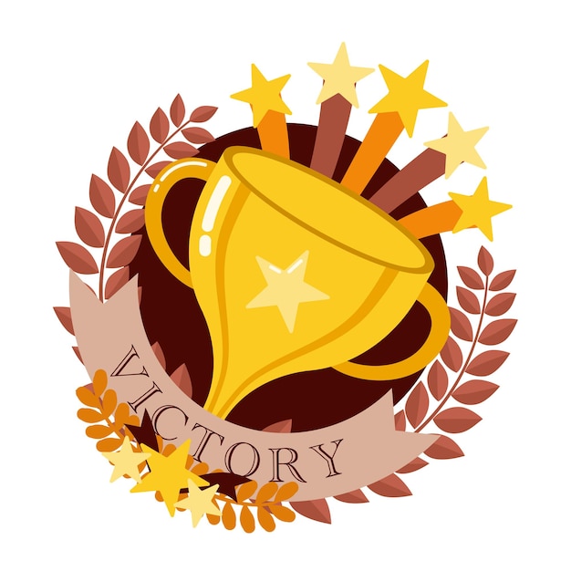 Free Vector winner trophy gold cup with red ribbon isolated on grey